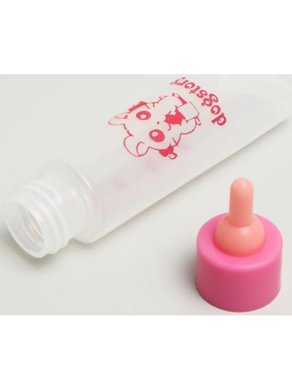 Бутылочка для вскармливания грызунов 30 мл с силиконовой соской (короткий носик), розовая