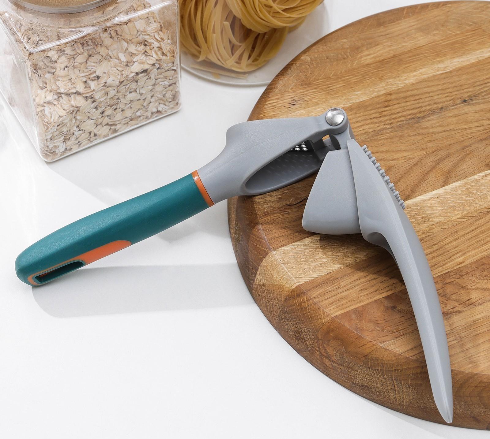 Пресс для чеснока Magistro Coral, 20,2×4,2×6,5 см, цвет зелёный, серый