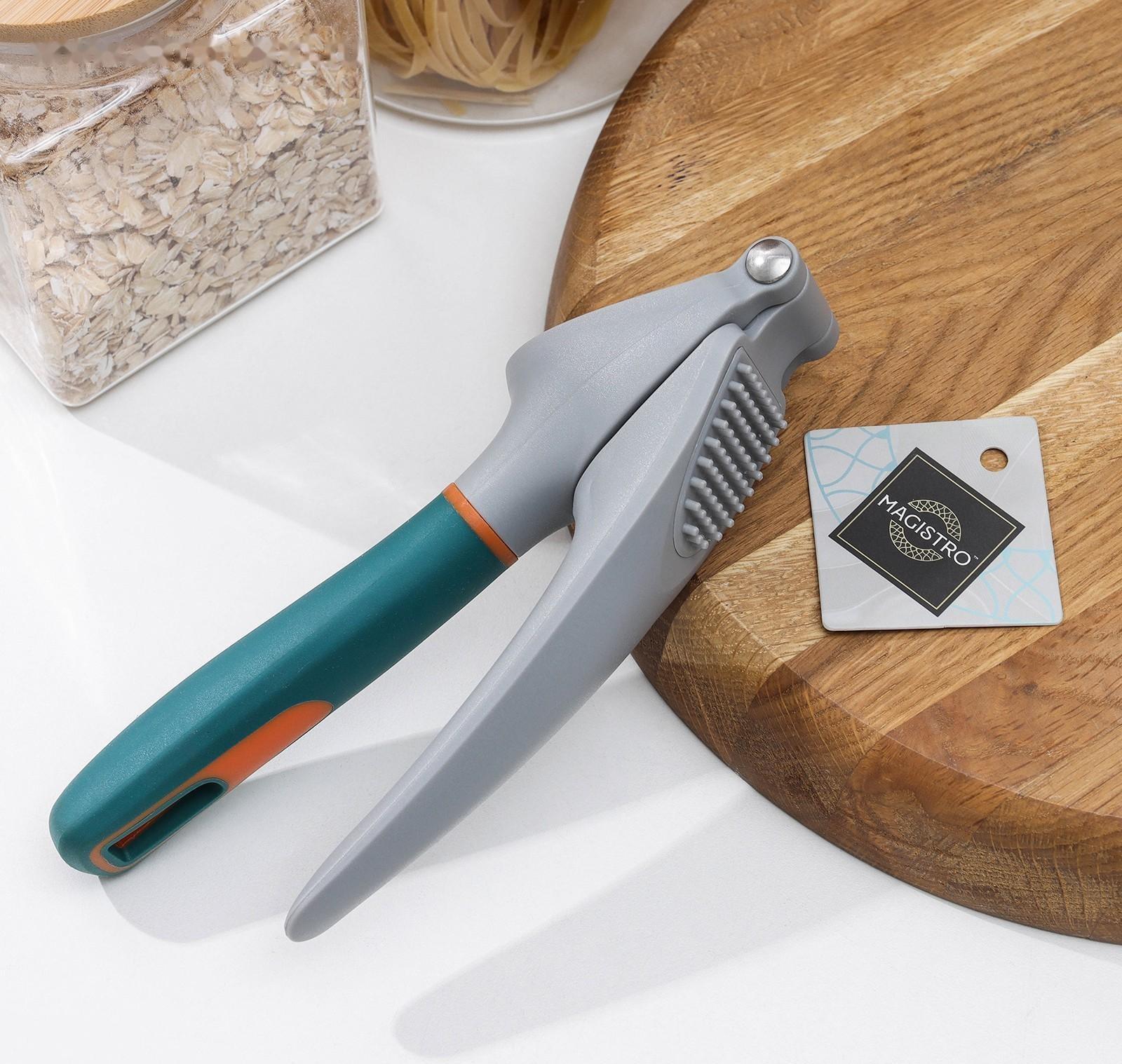 Пресс для чеснока Magistro Coral, 20,2×4,2×6,5 см, цвет зелёный, серый