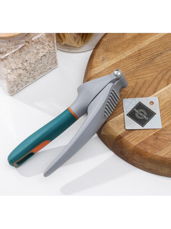 Пресс для чеснока Magistro Coral, 20,2×4,2×6,5 см, цвет зелёный, серый