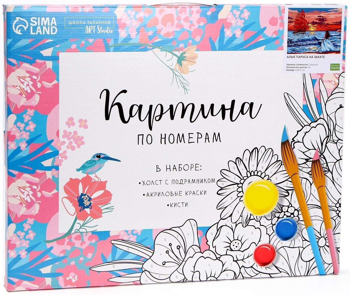 Картина по номерам на холсте с подрамником «Алые паруса на закате» 40х50 см