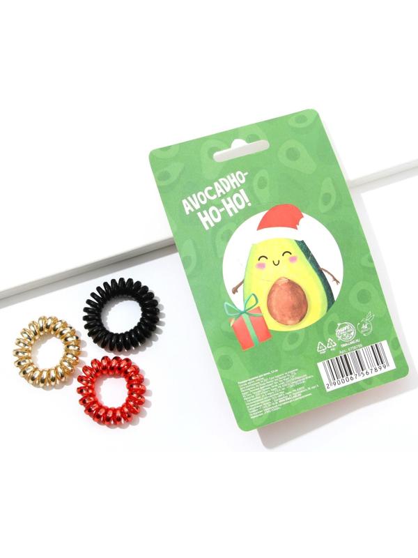 Резинки-пружинки для волос «Авокадного Нового года», 3 шт., d = 3,5 см.