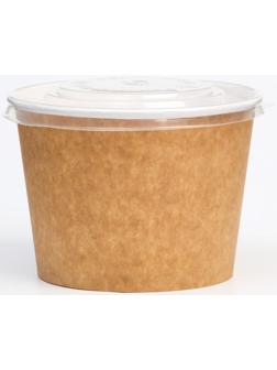 Контейнер круглый, с пластиковой крышкой, крафт-белый, 900 мл