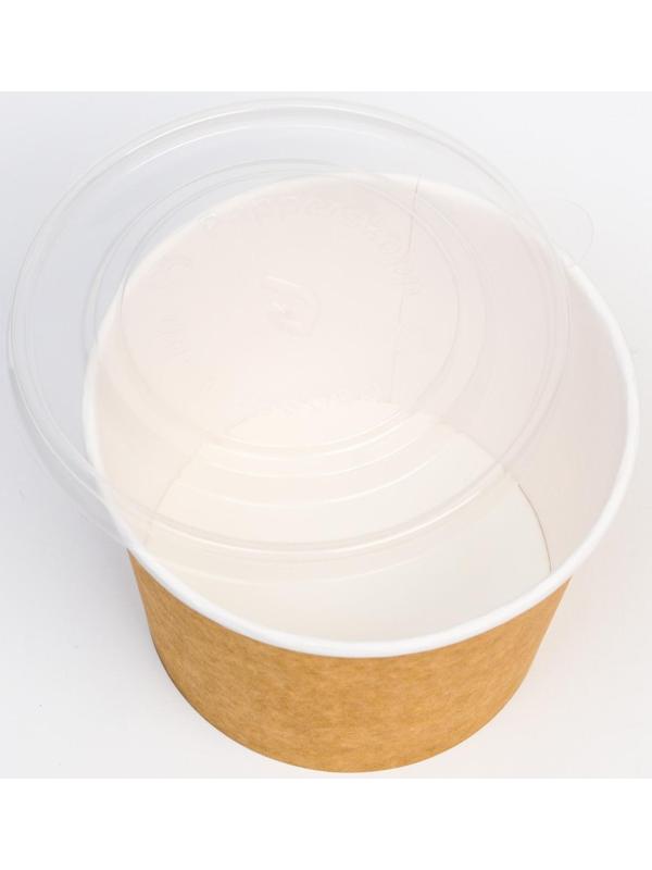 Контейнер круглый, с пластиковой крышкой, крафт-белый, 900 мл