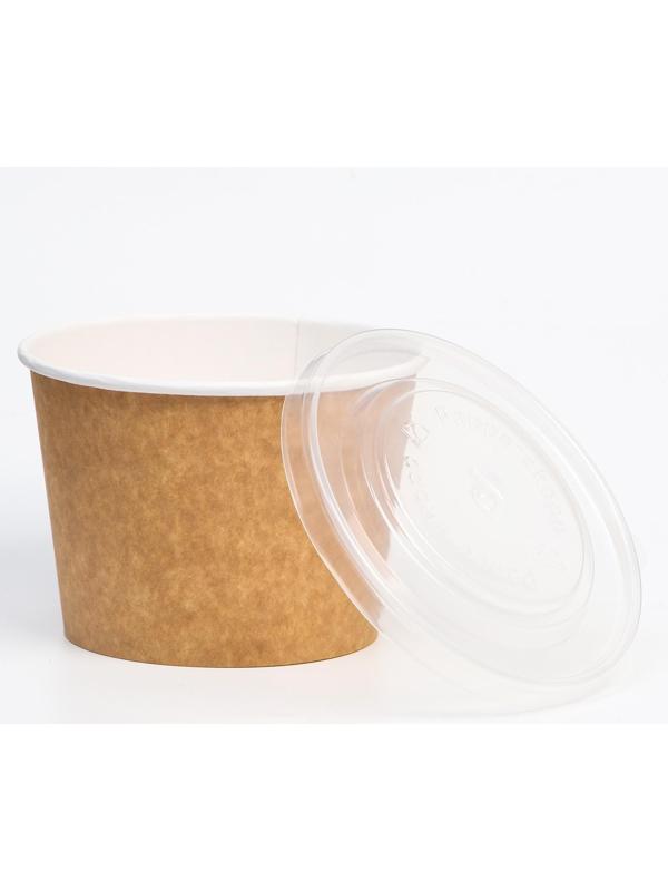 Контейнер круглый, с пластиковой крышкой, крафт-белый, 900 мл
