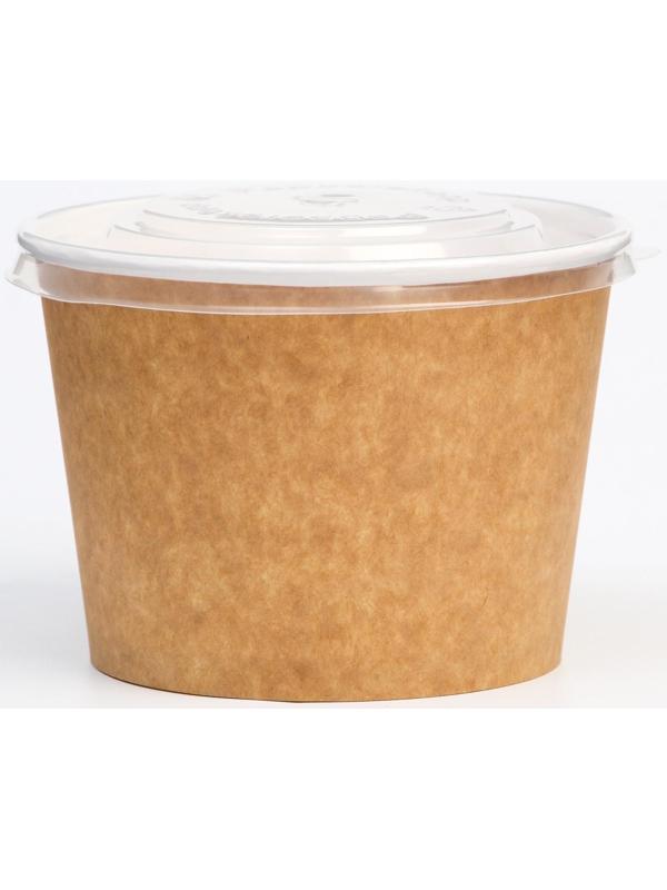 Контейнер круглый, с пластиковой крышкой, крафт-белый, 900 мл