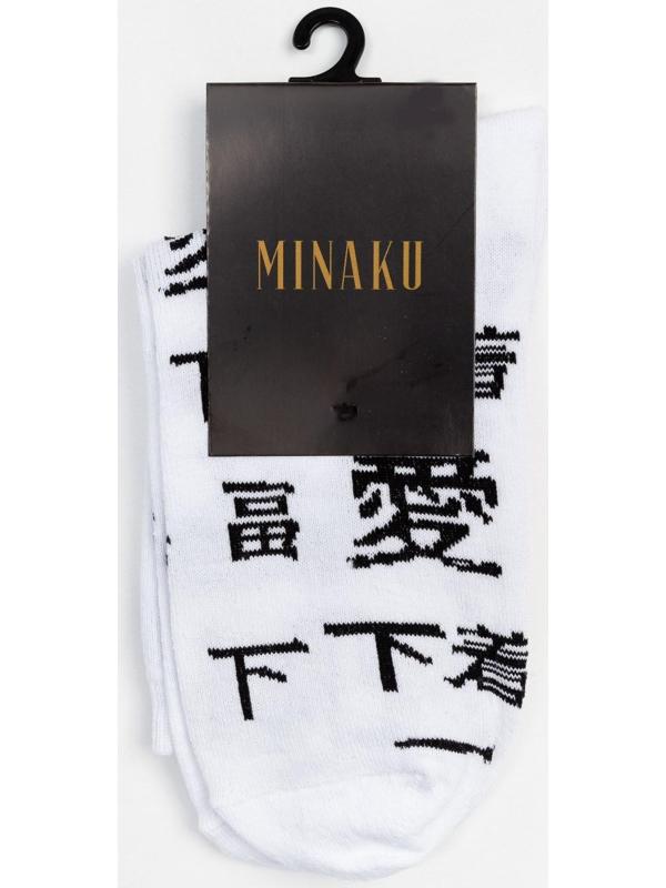 Носки женские MINAKU «Иероглифы», цвет белый, размер 38-39 (25 см)