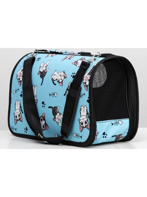 Сумка-переноска для кошек и собак, каркасная «Играющие котики», размер M, 45 х 21 х 27 см, голубая