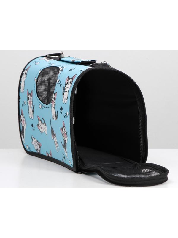 Сумка-переноска для кошек и собак, каркасная «Играющие котики», размер M, 45 х 21 х 27 см, голубая