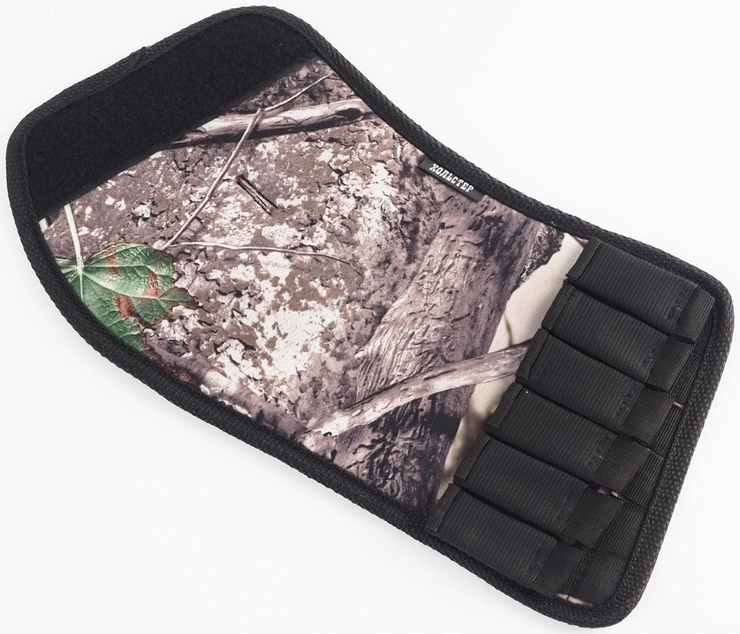 Патронташ на приклад под 12 калибр, на 6 патронов, неопрен, камуфляжный