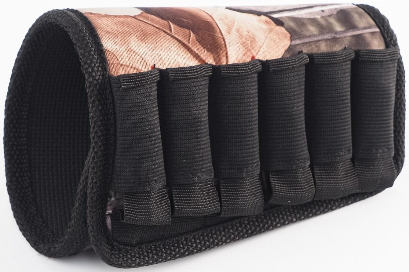 Патронташ на приклад под 12 калибр, на 6 патронов, неопрен, камуфляжный