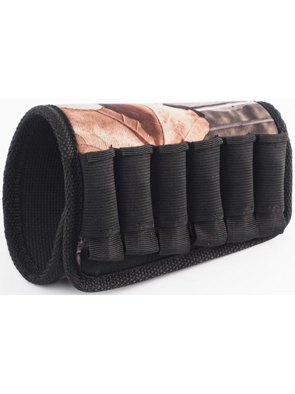 Патронташ на приклад под 12 калибр, на 6 патронов, неопрен, камуфляжный