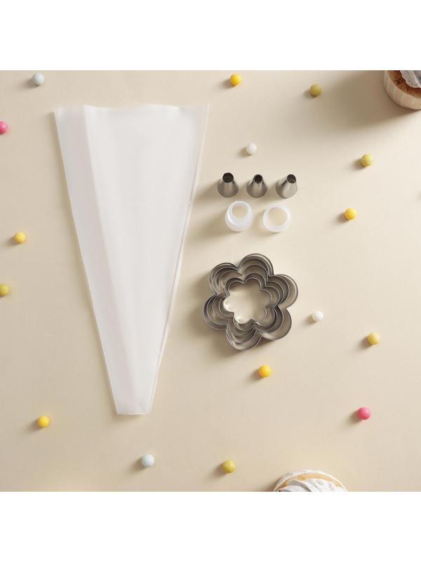 Набор кондитерский «Лориэн», 10 предметов: форма для выпечки «Цветок» 5 шт, 3 насадки, адаптер, мешок