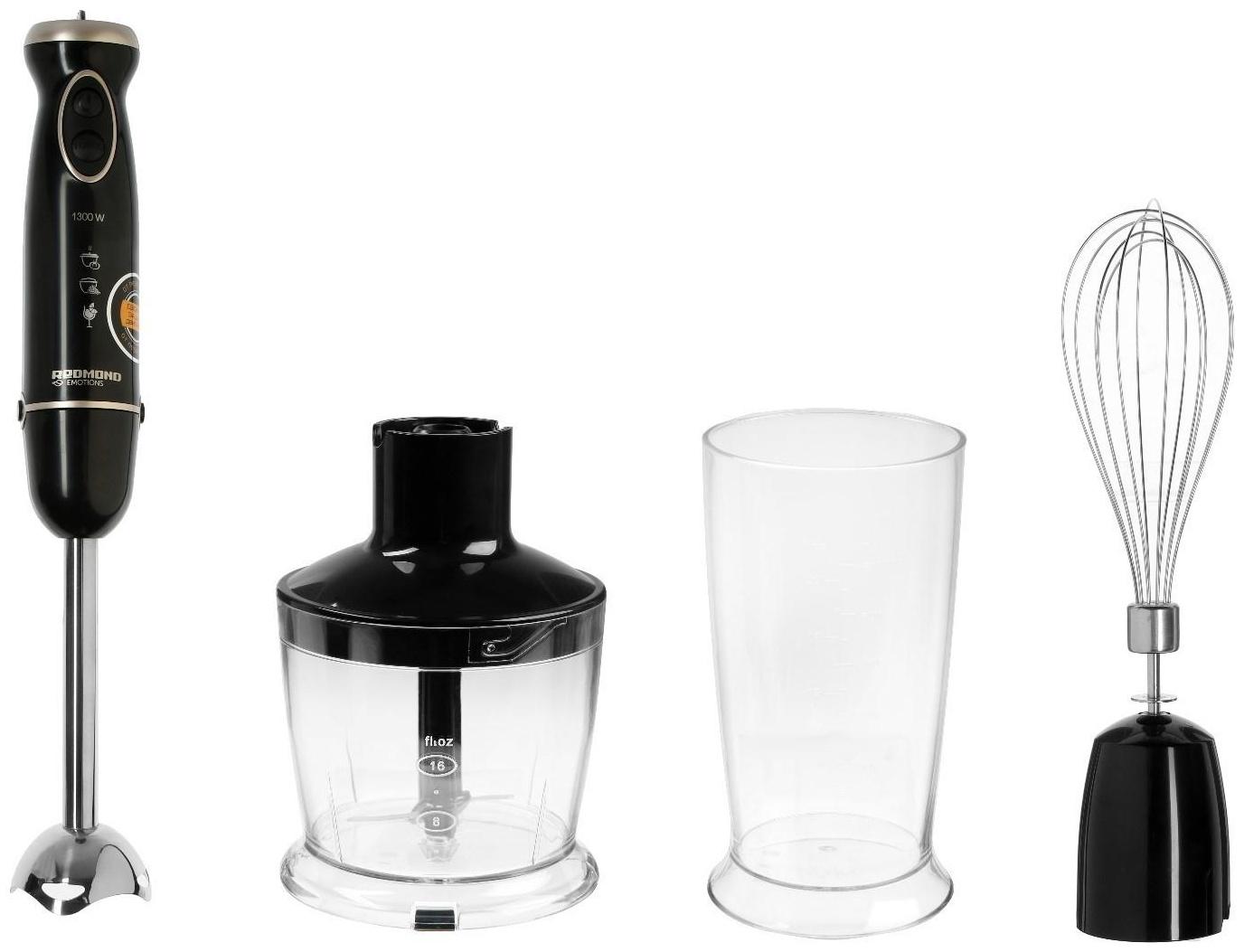 Блендер REDMOND RHB-2993, погружной, 1300 Вт, 0.5/0.6 л, 5 скоростей, черный