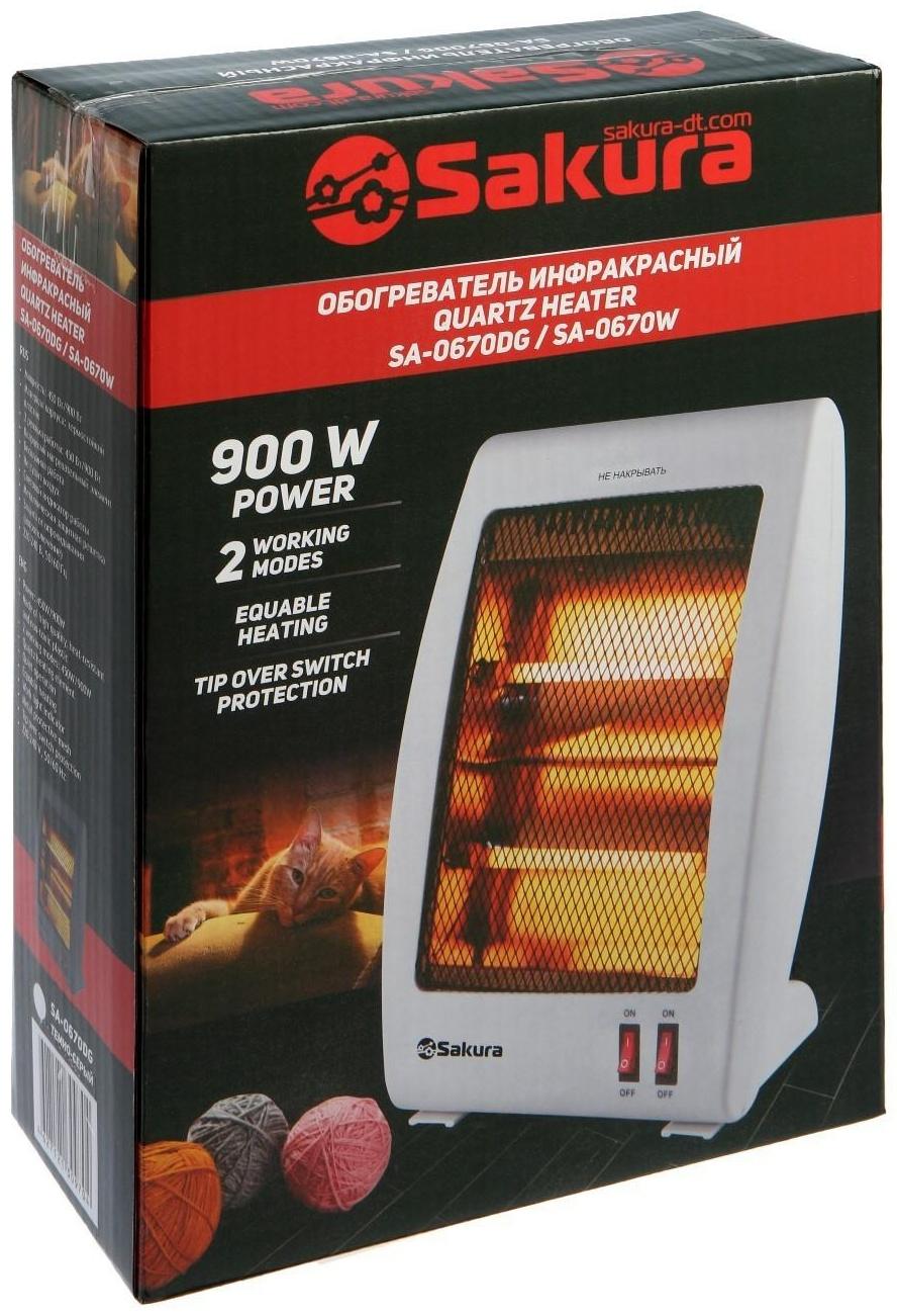 Обогреватель Sakura SA-0670W, кварцевый инфракрасный, 900 Вт, белый