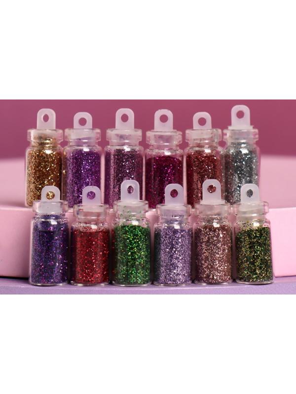 Блёстки для декора «Блистай», мелкие, набор 12 бутылочек, разноцветные