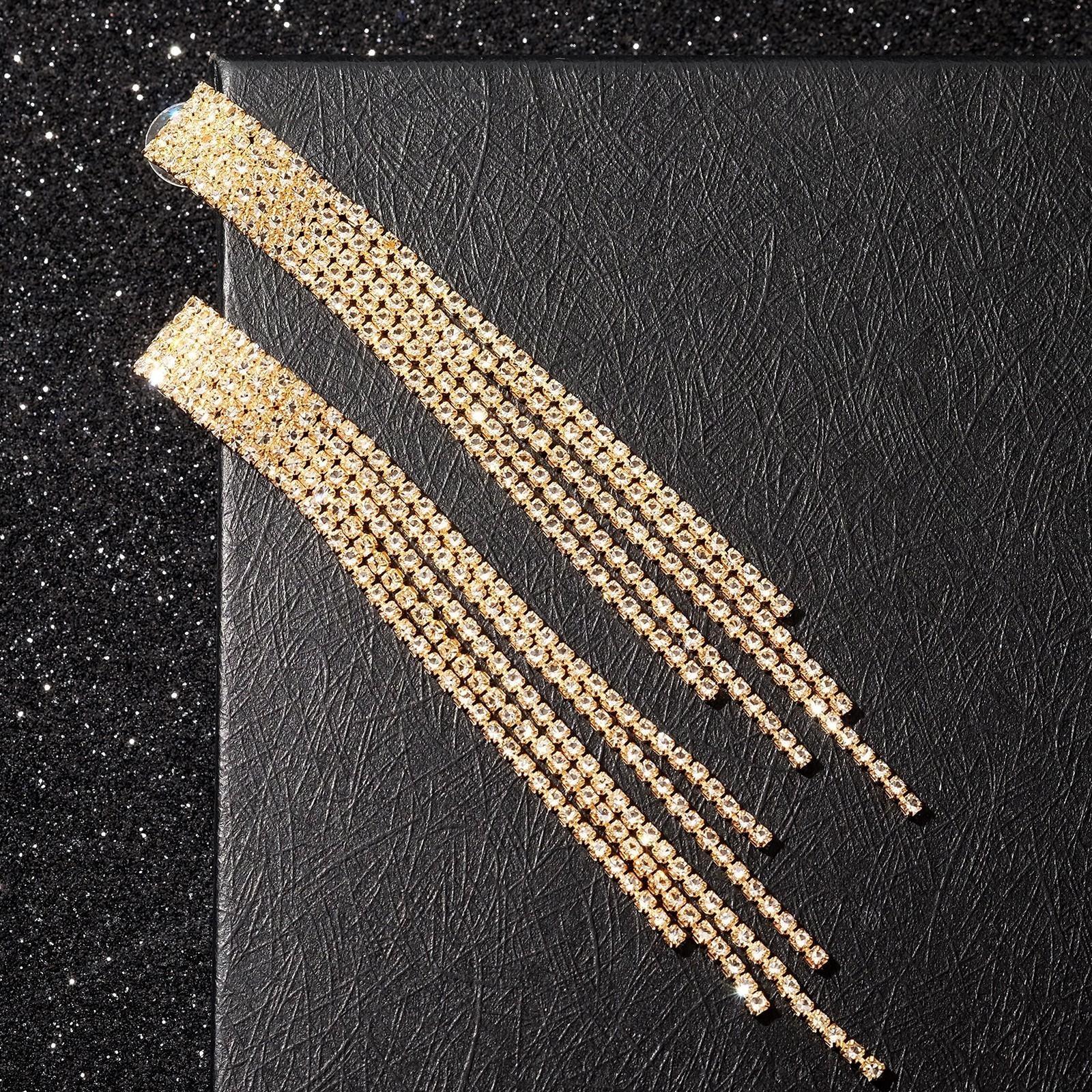 Серьги висячие со стразами 