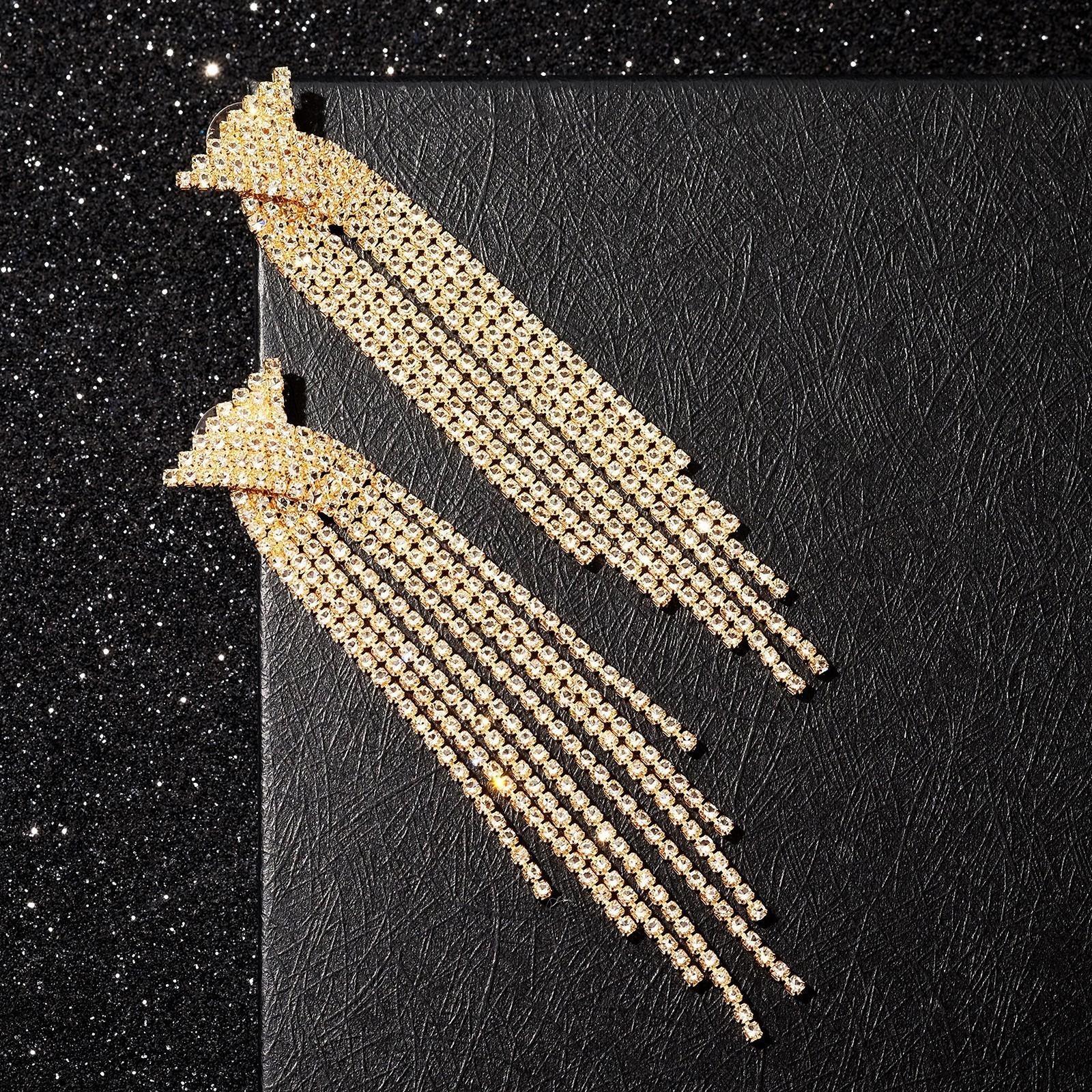 Серьги висячие со стразами 