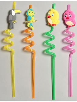 Трубочки для коктейля «Птички» набор 4 шт, цвет МИКС