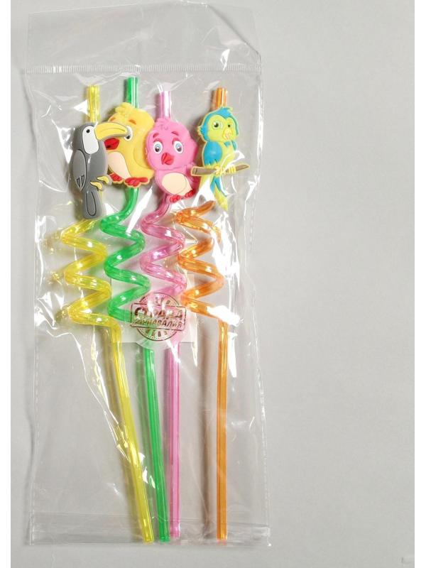 Трубочки для коктейля «Птички» набор 4 шт, цвет МИКС