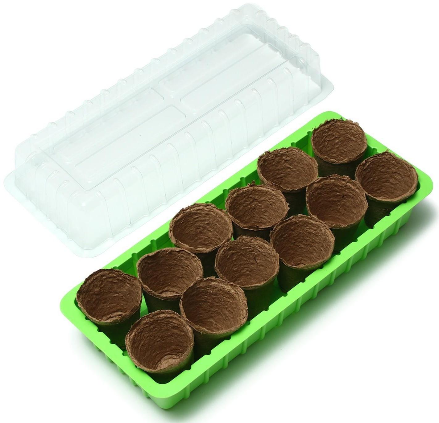 Мини-парник: 36 × 13 × 12 см, торфяной горшок 6,5 × 6,5 см (12 шт.)