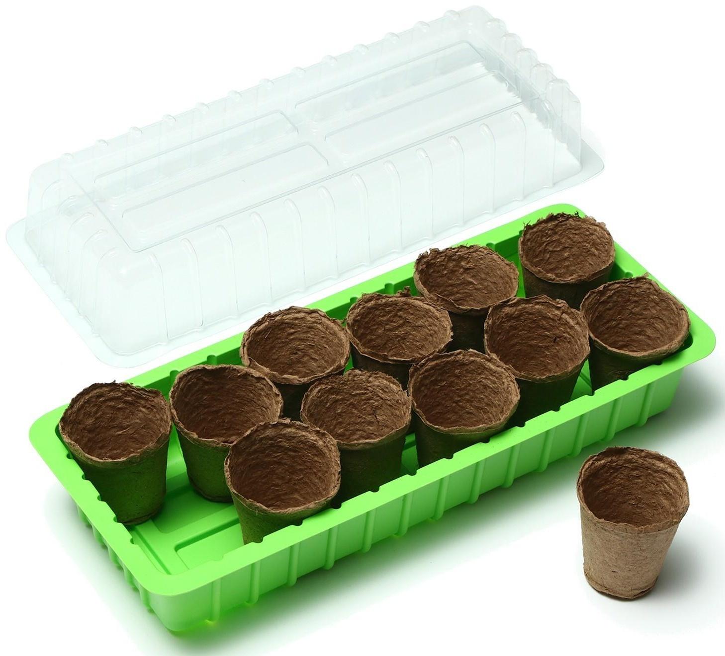 Мини-парник: 36 × 13 × 12 см, торфяной горшок 6,5 × 6,5 см (12 шт.)