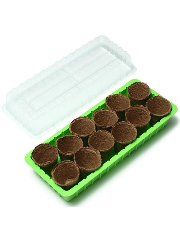 Мини-парник: 36 × 13 × 12 см, торфяной горшок 6,5 × 6,5 см (12 шт.)