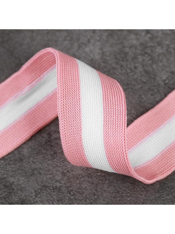 Тесьма трикотажная лампас 30 мм, 9 ± 0,5 м, цвет розовый/белый