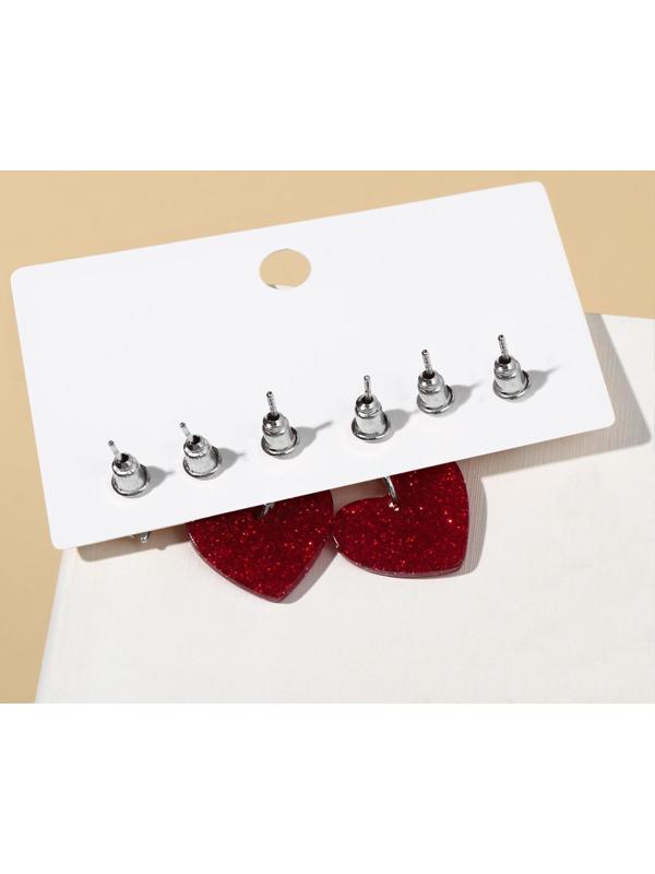 Набор 3 пары серёг LOVE сердечки, цветные в серебре