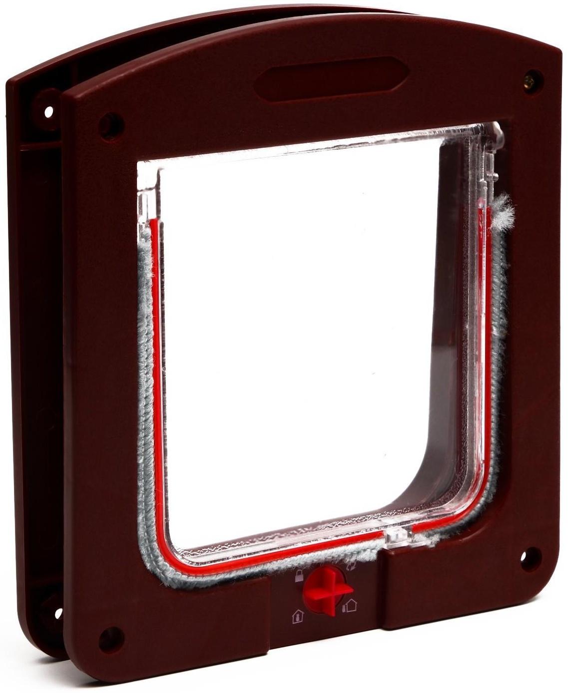 Дверь для животных с 4 режимами, проем 15х15,5 (общ. 22,5х20 см), тёмно-коричневая