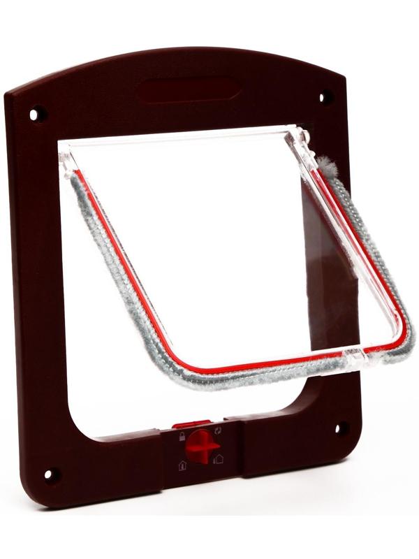 Дверь для животных с 4 режимами, проем 15х15,5 (общ. 22,5х20 см), тёмно-коричневая