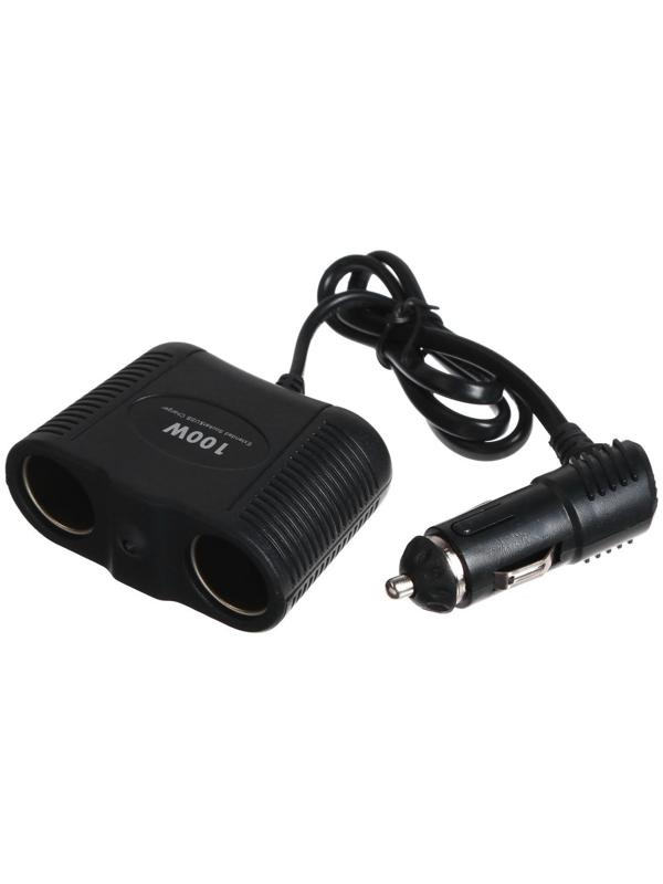 Разветвитель прикуривателя на 2 слота с подсветкой с проводом, 100 Вт