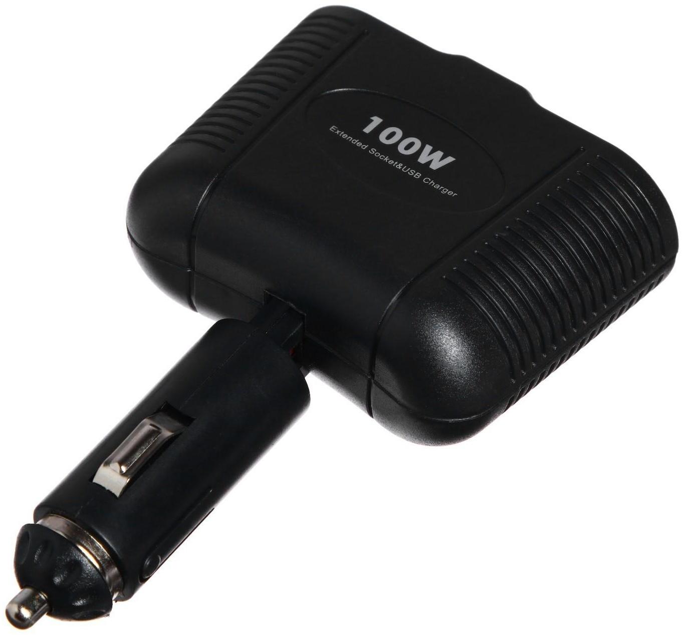 Разветвитель прикуривателя на 2 слота и 1 USB, с подсветкой, 100 Вт