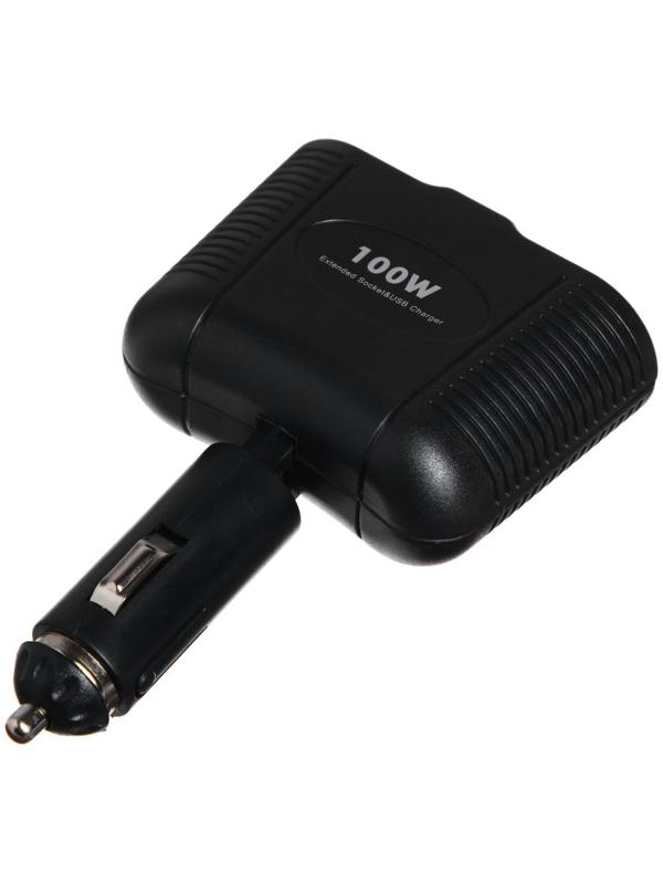 Разветвитель прикуривателя на 2 слота и 1 USB, с подсветкой, 100 Вт