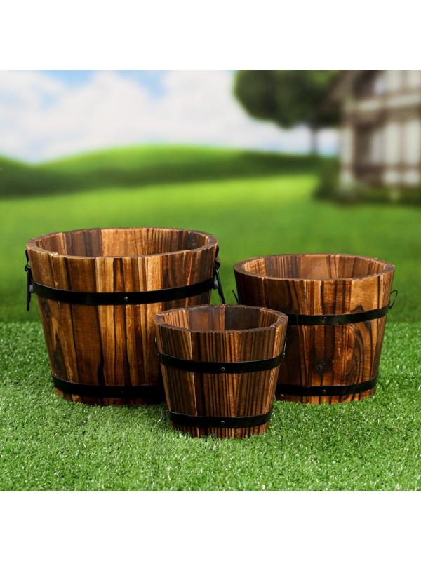 Набор деревянных кашпо, круглых 18х16х12см