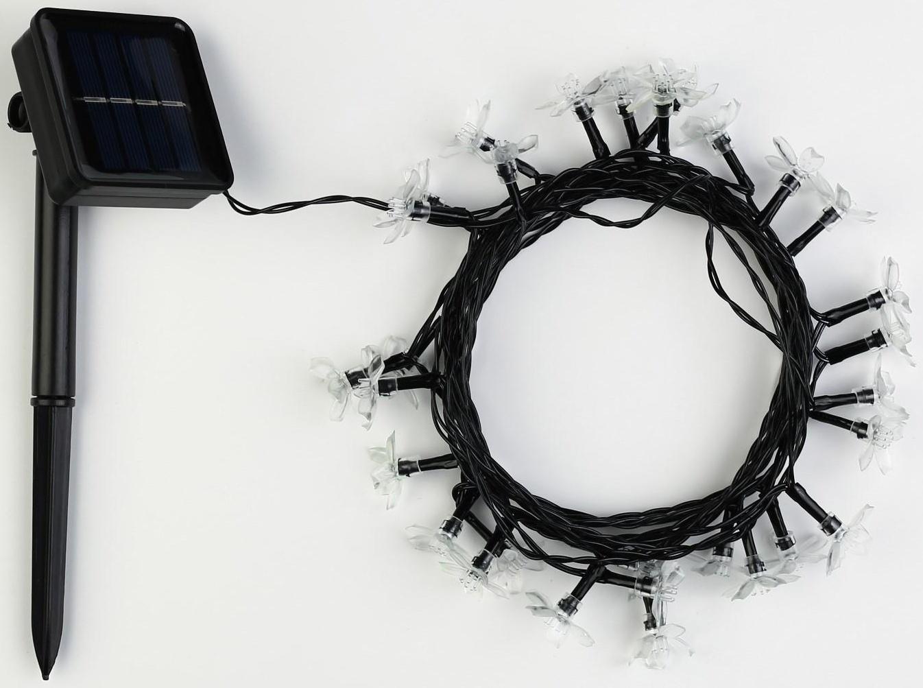 Гирлянда «Нить» 4.5 м с насадками «Ромашки», IP44, тёмная нить, 30 LED, свечение мульти, 2 режима, солнечная батарея