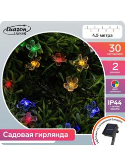 Гирлянда «Нить» 4.5 м с насадками «Ромашки», IP44, тёмная нить, 30 LED, свечение мульти, 2 режима, солнечная батарея