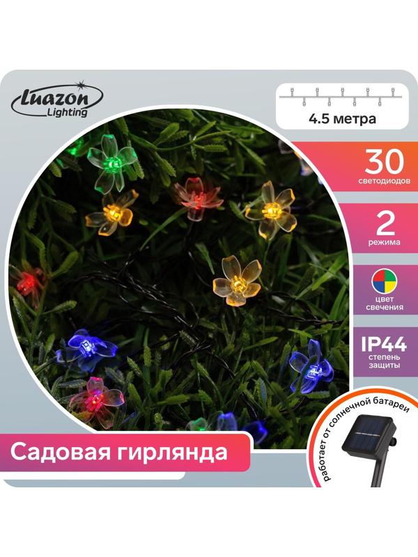 Гирлянда «Нить» 4.5 м с насадками «Ромашки», IP44, тёмная нить, 30 LED, свечение мульти, 2 режима, солнечная батарея