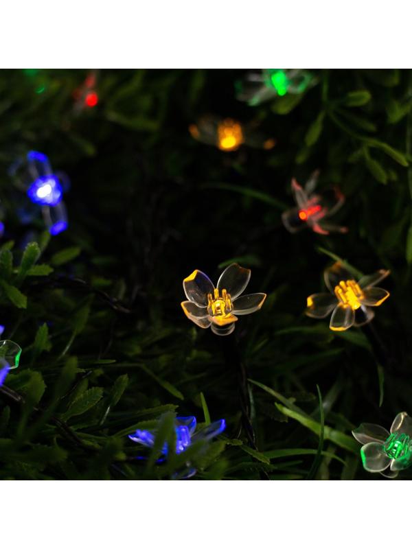 Гирлянда «Нить» 4.5 м с насадками «Ромашки», IP44, тёмная нить, 30 LED, свечение мульти, 2 режима, солнечная батарея