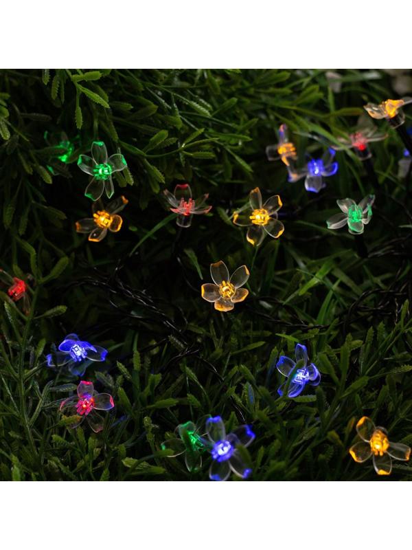 Гирлянда «Нить» 4.5 м с насадками «Ромашки», IP44, тёмная нить, 30 LED, свечение мульти, 2 режима, солнечная батарея