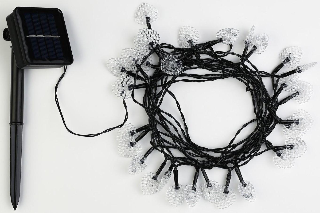 Гирлянда «Нить» 4.5 м с насадками «Сердца», IP44, тёмная нить, 30 LED, свечение белое, 2 режима, солнечная батарея