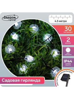 Гирлянда «Нить» 4.5 м с насадками «Сердца», IP44, тёмная нить, 30 LED, свечение белое, 2 режима, солнечная батарея