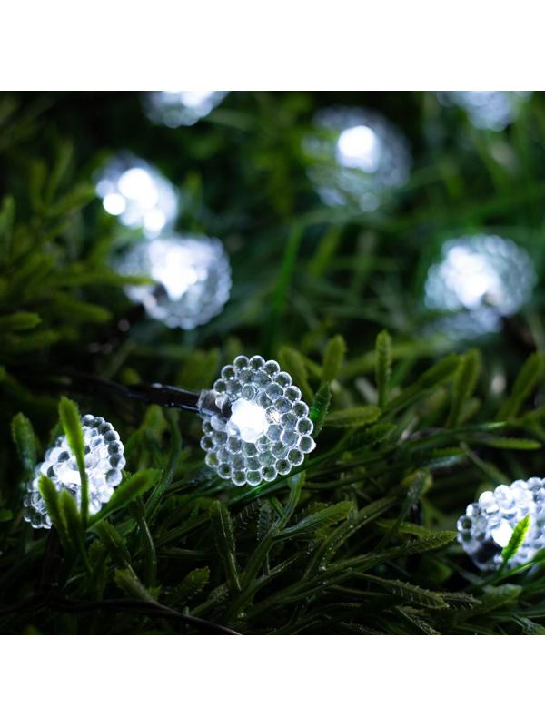 Гирлянда «Нить» 4.5 м с насадками «Сердца», IP44, тёмная нить, 30 LED, свечение белое, 2 режима, солнечная батарея