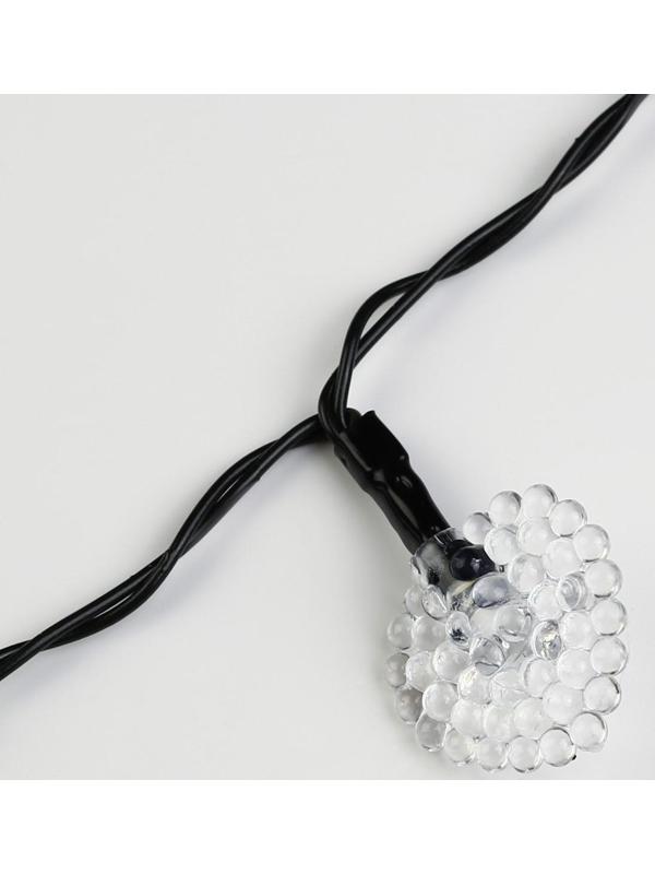 Гирлянда «Нить» 4.5 м с насадками «Сердца», IP44, тёмная нить, 30 LED, свечение белое, 2 режима, солнечная батарея