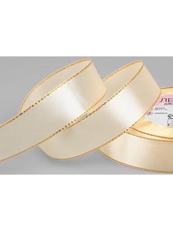 Лента атласная «Золотые нити», 25 мм × 23 ± 1 м, цвет светло-бежевый №008