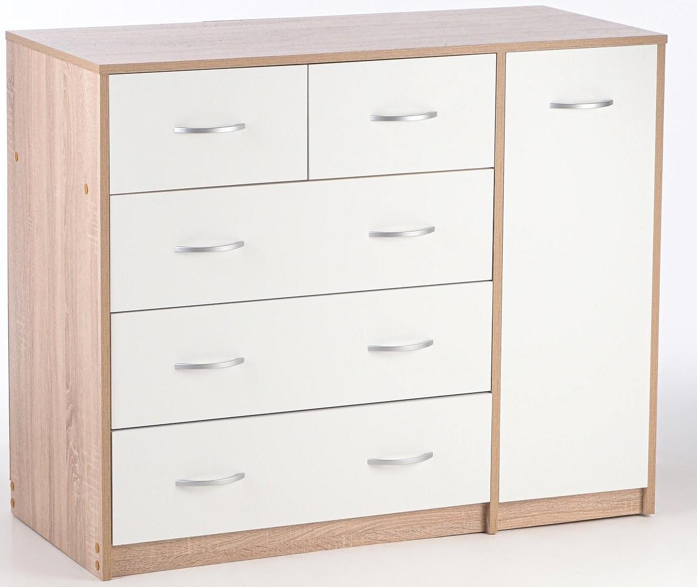 Комод 5 ящиков с дверью 1100х480х900 Дуб сонома/белый