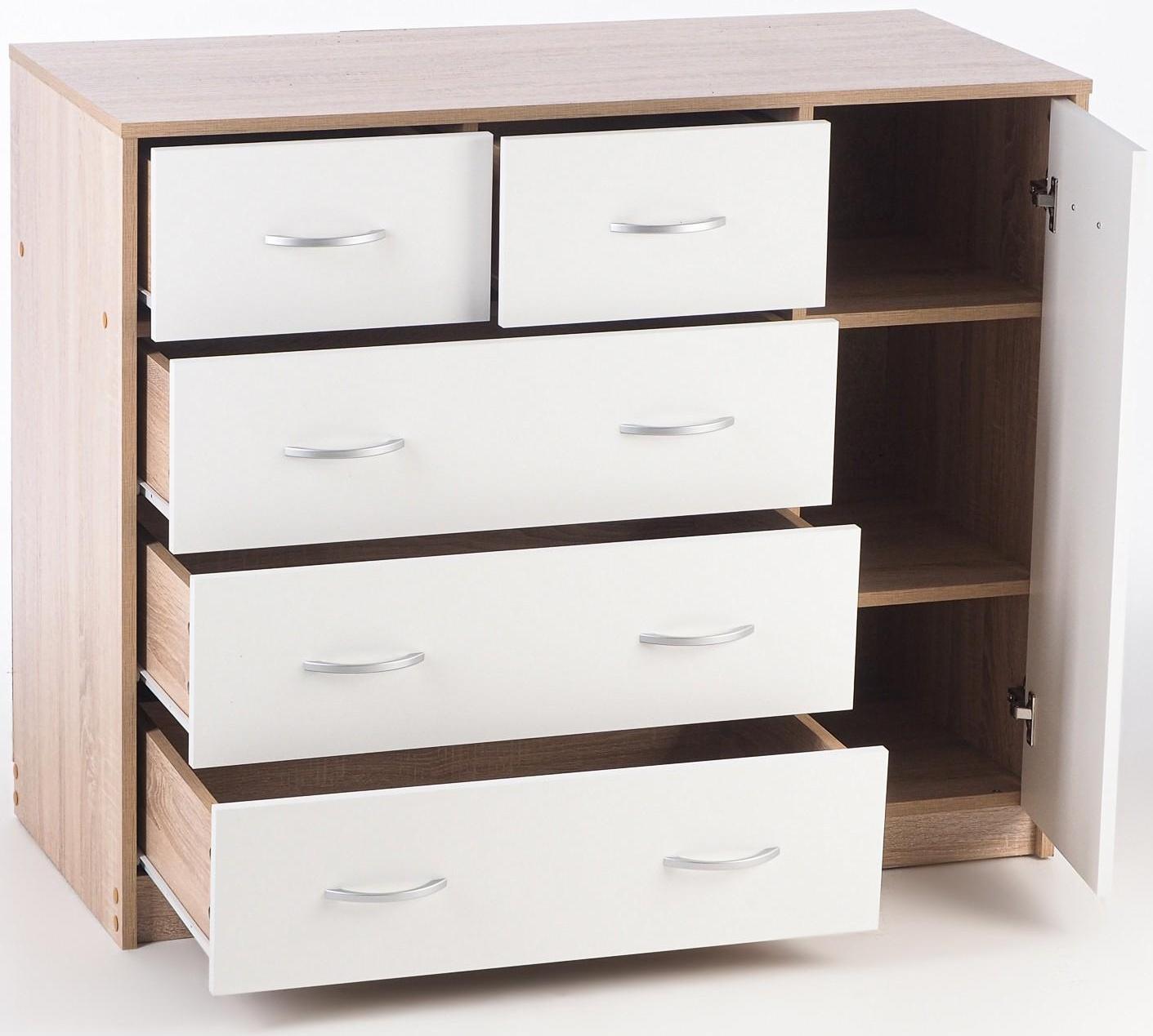Комод 5 ящиков с дверью 1100х480х900 Дуб сонома/белый