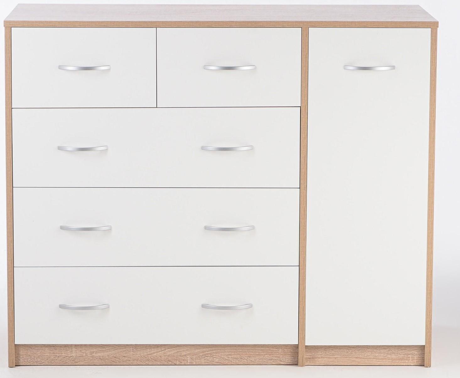 Комод 5 ящиков с дверью 1100х480х900 Дуб сонома/белый