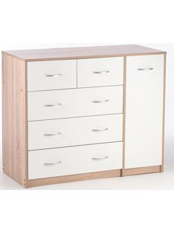 Комод 5 ящиков с дверью 1100х480х900 Дуб сонома/белый