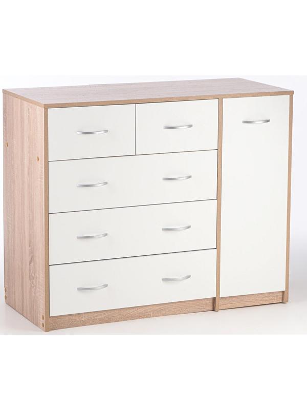 Комод 5 ящиков с дверью 1100х480х900 Дуб сонома/белый